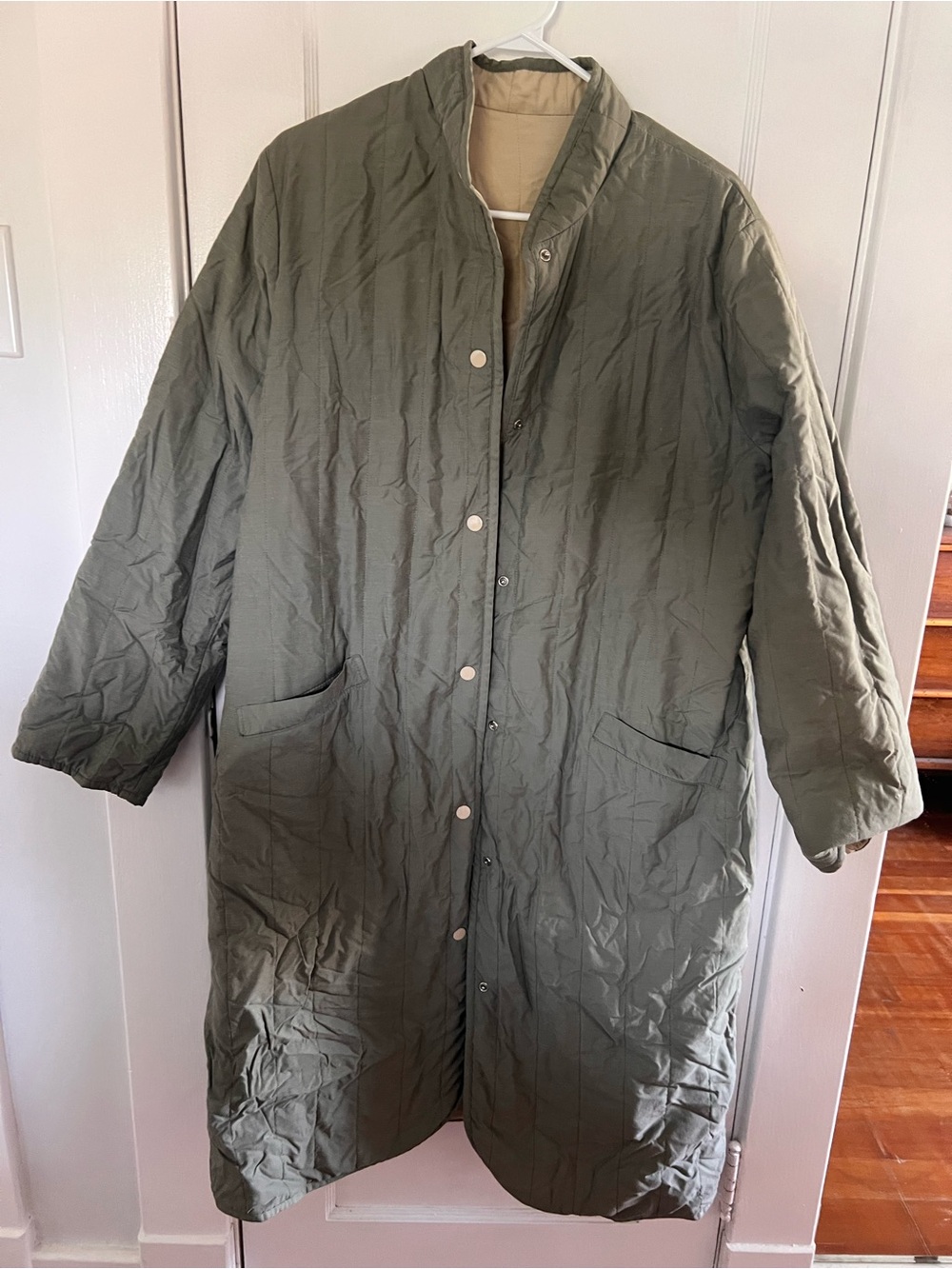 Vintage Quilted Longline Women's Coat - Olive Green